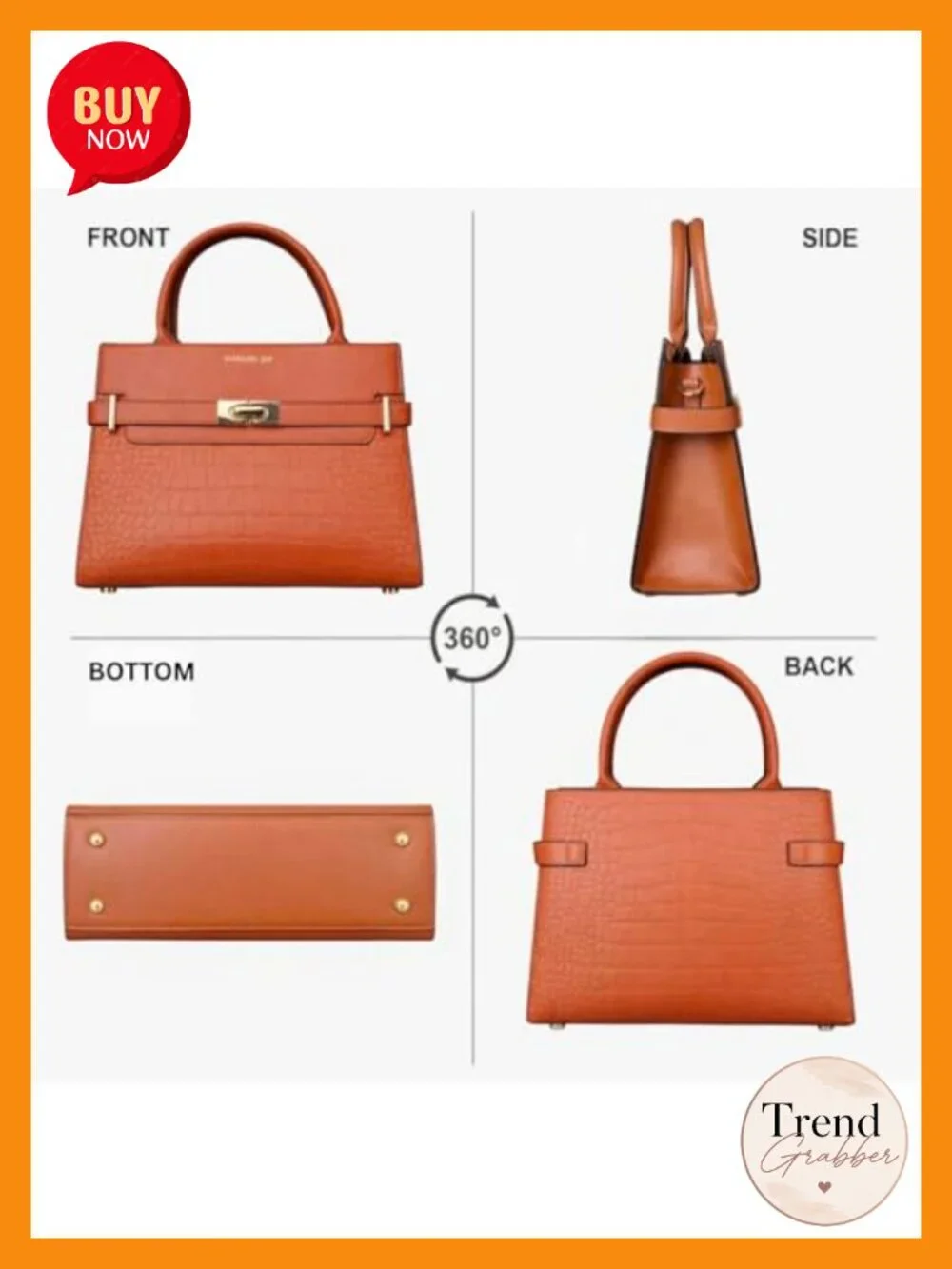 Vegan PU Leather Satchel Handbag – Structured Top Handle Purse with Crossbody